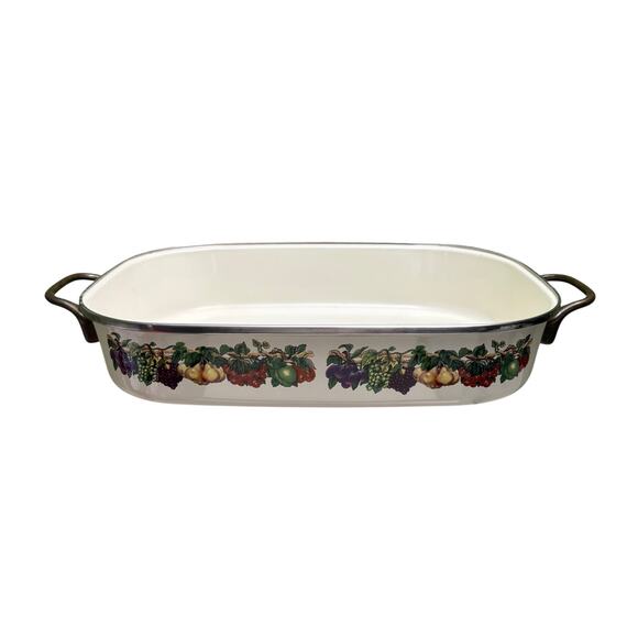 Enamelware Vintage Fruit Design Baking Casserole Pan 16" Thailand - Picture 2 of 10